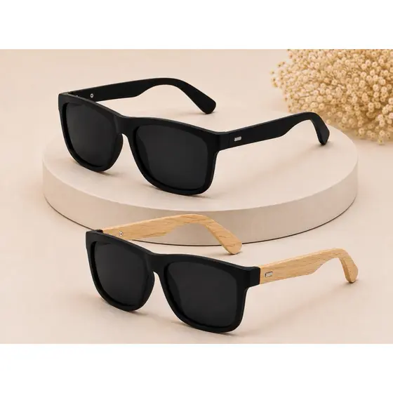 Kit Óculos de Sol Masculino UV400 Preto Polarizado Estilo Quadrado Moderno Leve