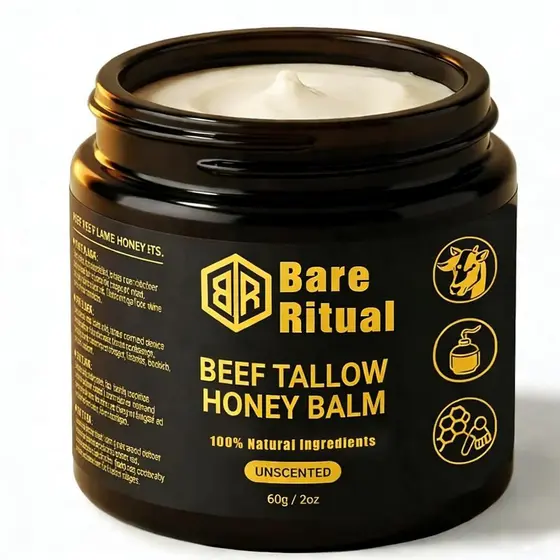 Beef Tallow Honey Balm for  & Face, Grass-Fed Vintage Tallow Moisturizer  with Olive Oil, Deep Nourishing, Non-Greasy fo