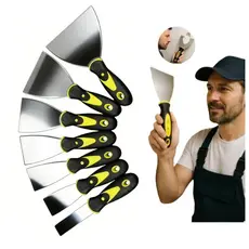 Kit Espátula Aço Inox Pintura Reforma Raspar Gesso Massa Corrida Pintor Drywal 7 Peças Cabo Emborrachado