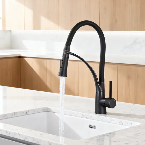 Torneira de Pia de Cozinha Retrátil Preta Fosca, Monocomando Fria e Quente, Anti-corrosão e Fácil de Limpar