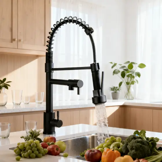 Torneira de Cozinha Preto Fosco, Bica Alta Giratória 360°, Design Moderno, Fácil Limpeza e Instalação Rápida