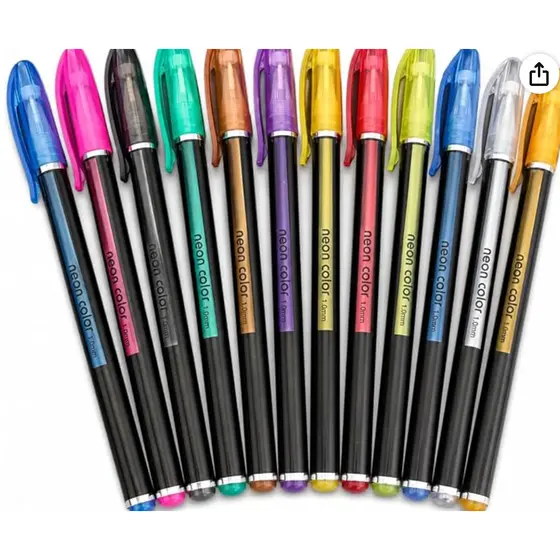 Canetas Gel Neon 12 Cores para Estudos, Bullet Journal e Anotações