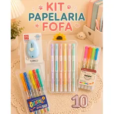KIT PAPELARIA FOFA n. 10 CANETAS MARCA TEXTO ESTOJO BRUSH PEN NEON GLITTER ESTILETE