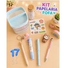 KIT PAPELARIA FOFA KAWAII N. 17 PORTA LAPIS PERSONALIZAVEL ADESIVOS CANETAS BORRACHA CLIPS GRAMPEADOR APONTADOR