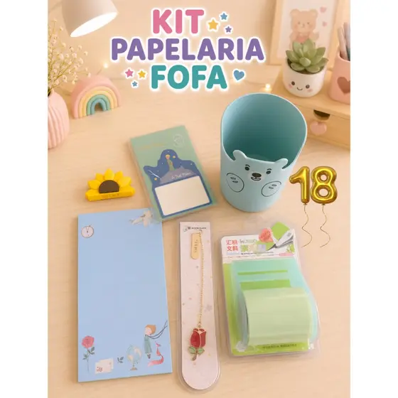 KIT PAPELARIA FOFA KAWAII N. 18 PORTA LAPIS CANETAS PEQUENO PRINCIPE BLOCO DE NOTAS POST IT COM SUPORTE MARCA PAGINAS