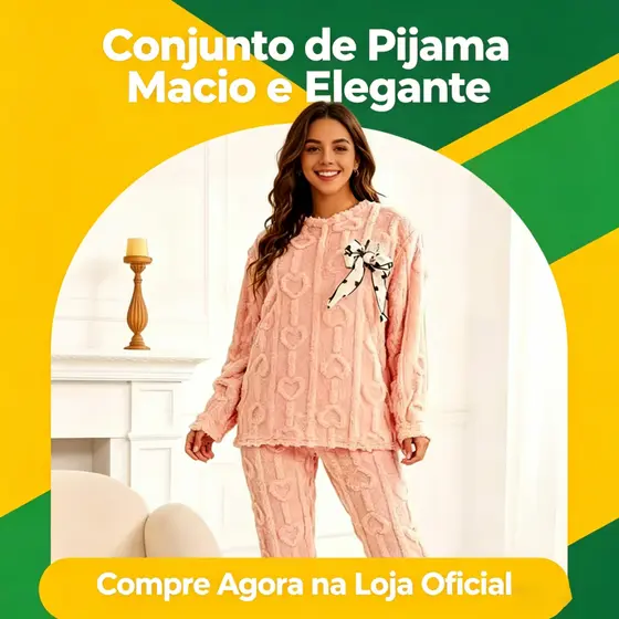Conjunto de pijama feminino com estampa de coração e laço, estilo inverno, disponível em 4 cores suaves, macio e confort