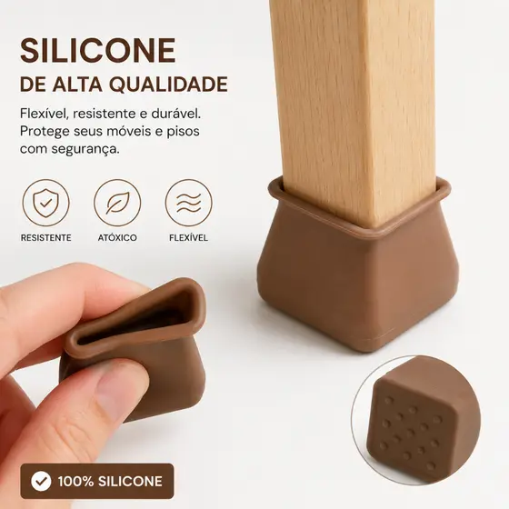 Kit Protetor de Silicone para Pés de Cadeira Antirrisco Pezinho Mesa Banco Piso Proteção Móvel Madeira 6273