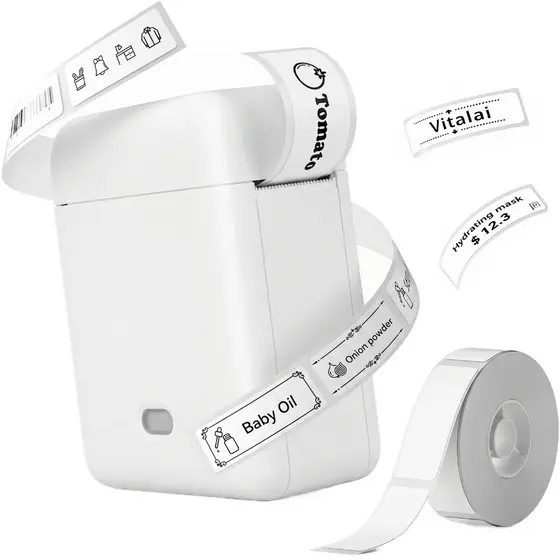 Mini Impressora Etiquetadora Bluetooth Portátil Sem Tinta Para Casa Escritório Loja Pequena, 1 Rolo Papel Térmico Grátis