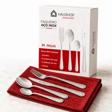 Faqueiro Inox 24 Peças Essenciale Haushop Jogo De Talheres Conjunto Mesa Posta Premium Resistente
