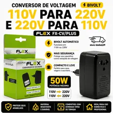 Conversor de Voltagem  50W Bivolt 110V para 220V e 220V para 110V Flex FX-CV/Plus Mini Transformador