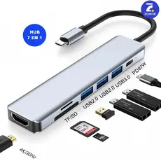 HUB 7 em 1 Tipo C USB HDTV 4K 30Hz Vídeo USB 3.0 USB 2.0 SD TF Cartão Slot Leitor de Dados USB-C Zonix