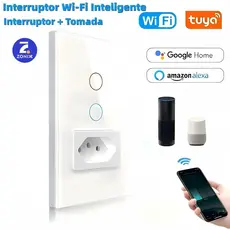 Interruptor Inteligente 1/2 Botão Com Tomada WiFi Smart Automação Zonix