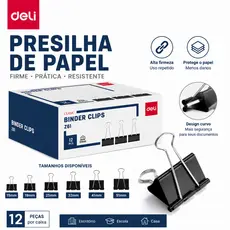 Clips Borboleta Prendedor de Papel Binder Preto Deli Metálico 15/19/25/32/41/51mm
