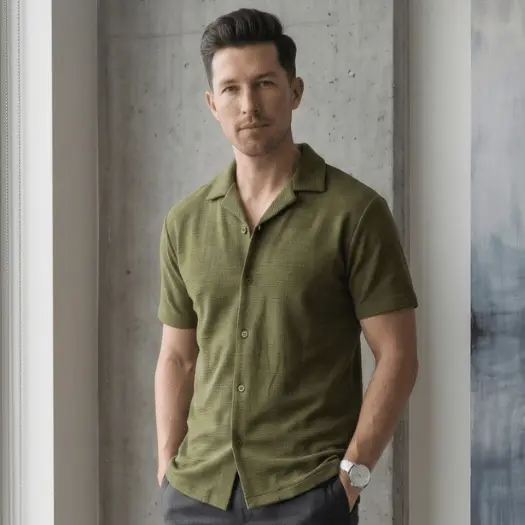 Camisa Masculina Texturizada Manga Curta Casual Premium Confortável Slim
