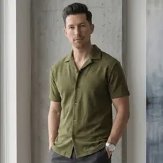 Camisa Masculina Texturizada Manga Curta Casual Premium Confortável Slim