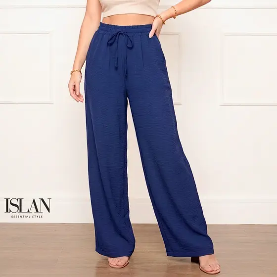 Calça Pantalona Cintura Alta Tecido Duna