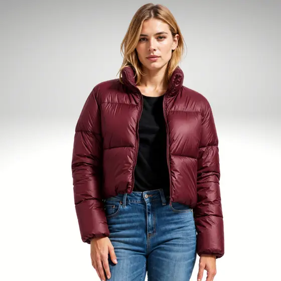 Jaqueta Feminina Puffer De Frio Com Ziper Tecido Poliamida Confortavel e Quente