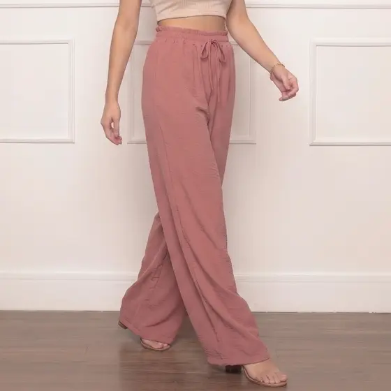 Calça Pantalona Duna Feminina Cinutura Alta Com Ajuste Na Cintura e Bolsos Laterais