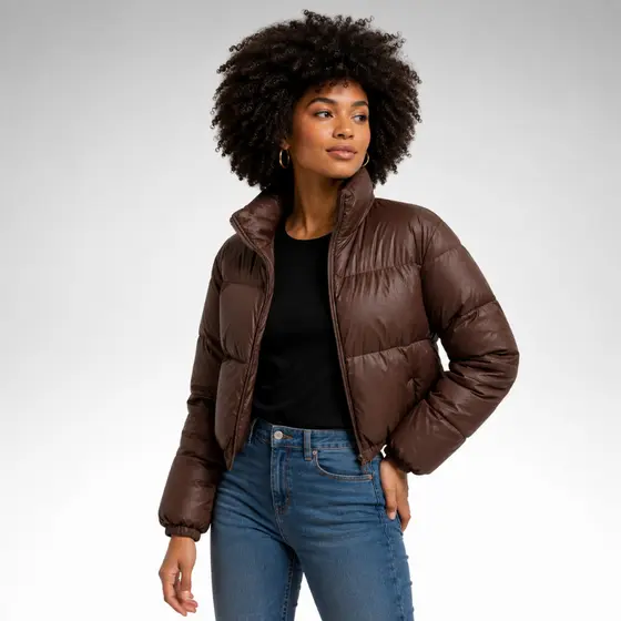 Jaqueta Puffer Feminina Para Frio Tecido Poliamida Variações de Cores Forrada C/ Bolsos S/ Capuz