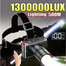 Lanterna de cabeça com sensor de movimento LED potente recarregável ajustável de 360° 3 modes
