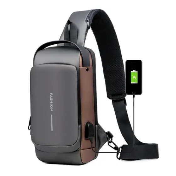 Bolsa Masculina de Ombro à Prova d’Água com Interface USB e Fechadura com Código