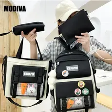MODIVA 4 Peças Conjunto de Mochila de Estudante Unissex de Grande Capacidade Mochila Casual e Impermeável Estilo Campus
