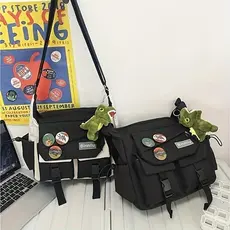 Bolsa Transversal Unissex De Grande Capacidade Mochila De Ombro Em Canvas Para Estudantes Presente de Broche