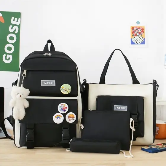 Kit Com 4 Peças De Mochila Escolar Grande Unissex, Estilo Campus, Mochila Casual E Impermeável