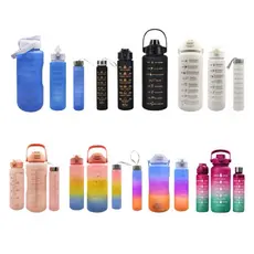 Kit 3 Garrafas De Água Motivacional Squeeze Antivazamento Academia Faculdade Escola Galão Colorida 2L 900ml 300ml