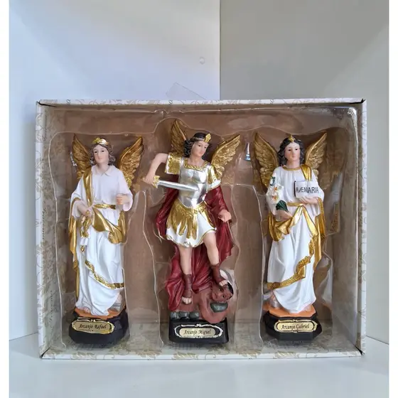 Trio Imagens São Miguel Rafael Gabriel Arcanjos Resina 20cm