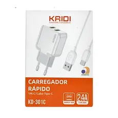 Carregador Celular Rápido Kaidi KD-301C Duplo USB Cabo Tipo C