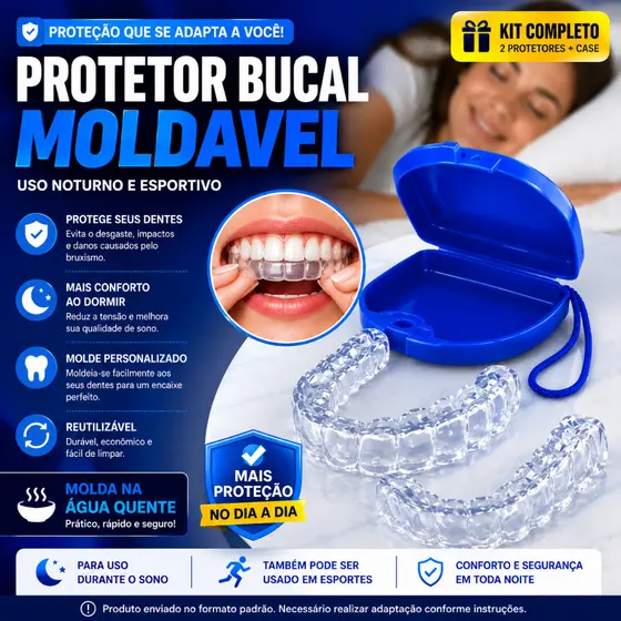 Kit 2 Moldeiras Placas Protetor Bucal Anti Bruxismo Moldável + Estojo