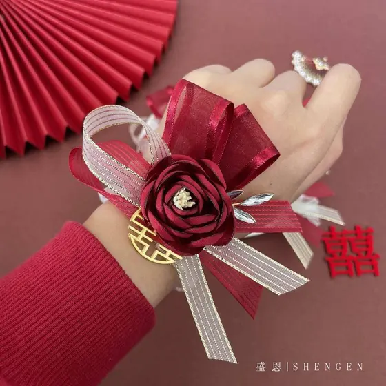 Nova dama de honra pulso flor nupcial mão flor irmã grupo-nível pulseira flor casamento Corsage Super fada simulação flo
