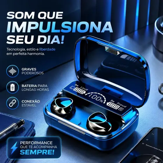 Fone de Ouvido TWS M10 Bluetooth Sem Fio Estéreo com Power Bank Integrado