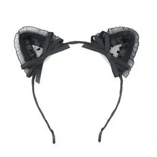 Tiara de Orelhas de Gato em Renda Preta com Bolinhas Pretas, Acessório de Moda Feminina para Fantasias de Halloween para