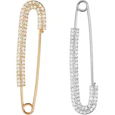 2 Peças de Alfinetes de Segurança com Strass, Alfinetes de Broche Dourados e Prateados para Roupas, Broche de Cristal El