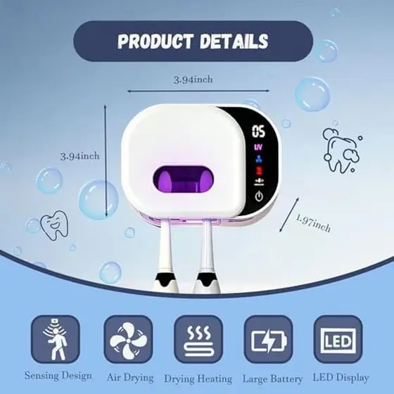 Limpador De Escova De Dentes & amp ; Suporte , Para Montado Na Parede Com Tela Inteligente LED , Organizador Recarregáve