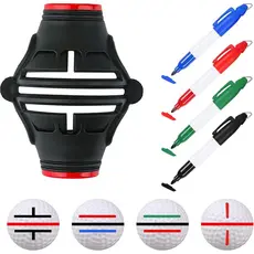 Estêncil para Marcação de Bolas de Golfe com 4 Canetas Marcadoras Coloridas, Marcadores de Bolas de Golfe com Linha Trip