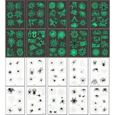 73PCS Tatuagens Temporárias Luminosas de Teia de Aranha para Halloween, Adesivos de Tatuagem Falsa que Brilham no Escuro