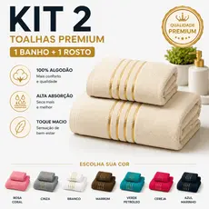 Jogo de Toalhas com 02 Peças Banho e Rosto Dourado 100% Algodão Alta Absorção Grande Refinatto