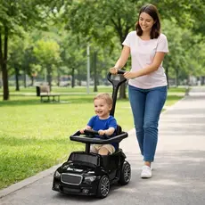 Carrinho Elétrico Infantil com Empurrador e Design Moderno Preto