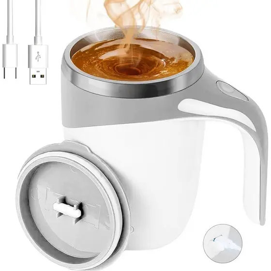 Caneca De Café Com Agitação Automática Recarregável , Atualização 2025 , Magnética , Aço Inoxidável , Portátil , Tampa