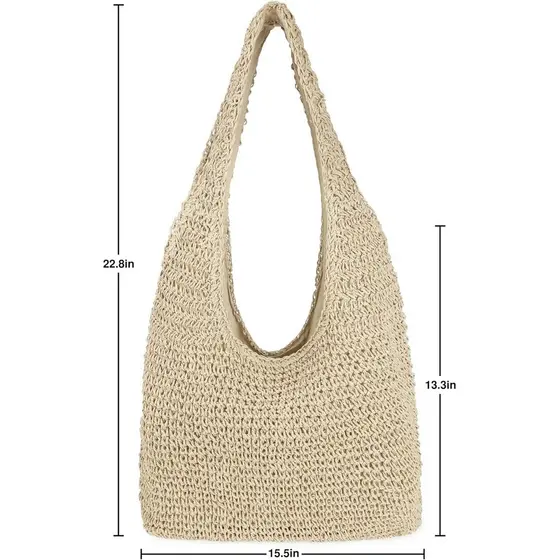 Bolsa Feminina Grande De Palha Para Praia , De Ombro Feita À Mão Hobo O Verão
