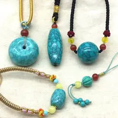 Colar de turquesa natural, corrente de contas redondas para clavícula, pulseira, chaveiro, corrente para bolsa, corrente
