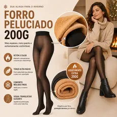 Meia Calça com Forro Pelúcia Preto Translúcido, Alta Elasticidade e Super Quente – Uso Diário e Festas