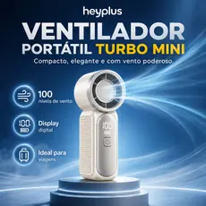 Mini Ventilador Turbo de Mão 100 Velocidades – Recarregável, Silencioso, Portátil, Longa Autonomia com Display LED