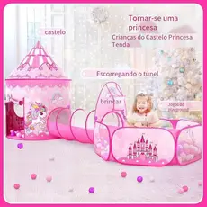 Barraca 3 em 1 Infantil Dobrável Piquenique das Princesas 3x1 Toca Tunel +ENVIA RAPIDÃO