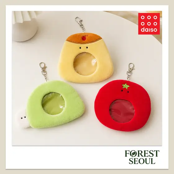 [DAISO Korea] Bolsa De Pelúcia Para Chaveiro Com Janela Transparente | 3 Tipos Pudim Tartaruga Tomate) Capa Ídolos Do Po