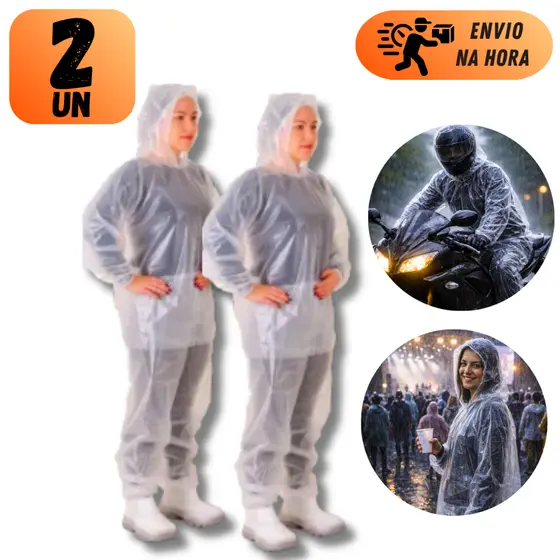Kit Capa De Chuva Com Capuz Impermeável Transparente Unissex Adulto Resistente