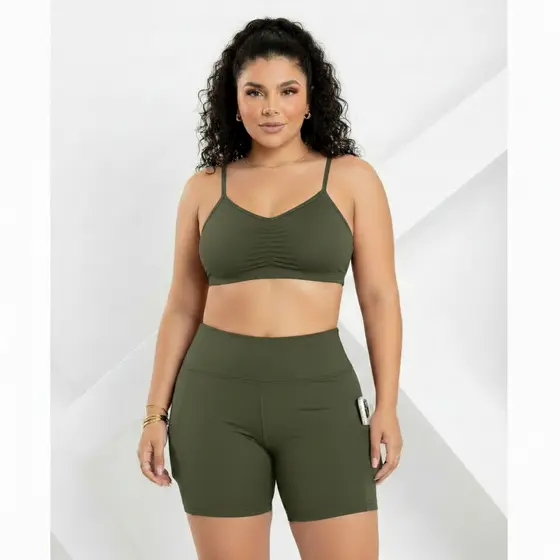 Conjunto Fitness Feminino Cropped e Bermuda Modeladora Garotta Marotta Fitness